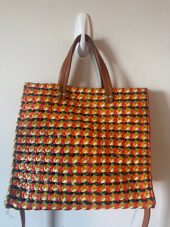 Clare V Handbags - Clare V Multicolor Woven Tote in Red, Yellow & Green with Brown Handles